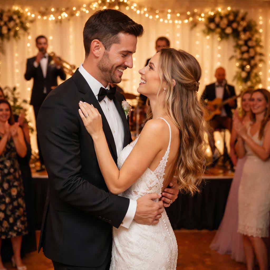 Bride and Groom First Dance at Their Wedding Party