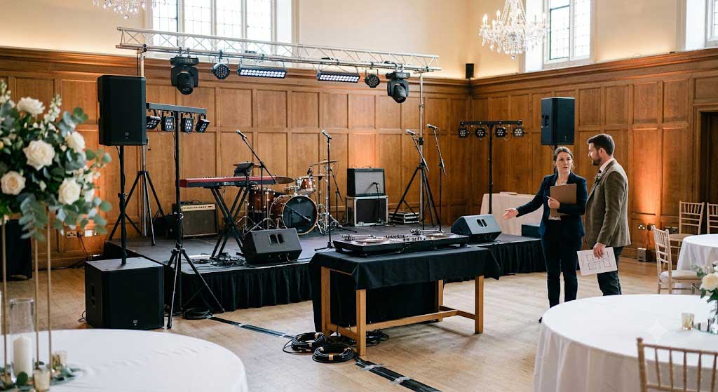 An Event Planner Showing the Venue Details With a Wedding Couple