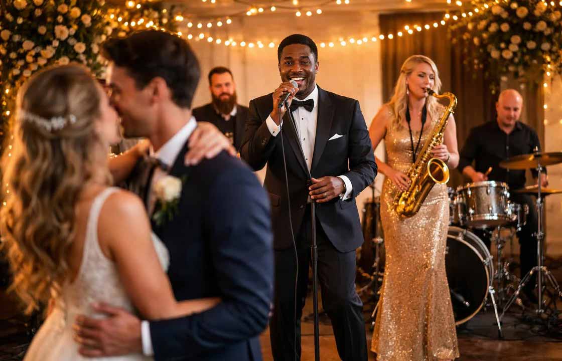 Live Dance Band with Bride and Groom Dancing