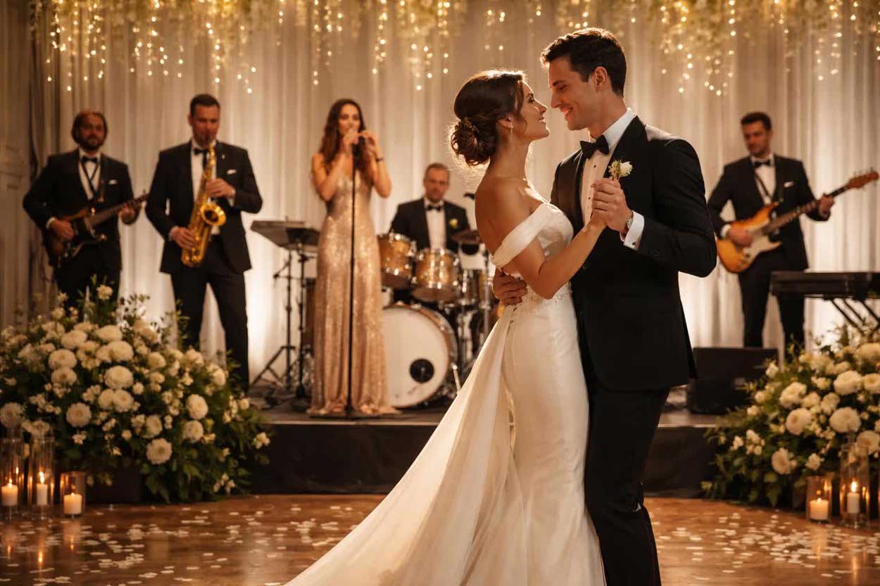 A Wedding Couple Dance at their Wedding Reception