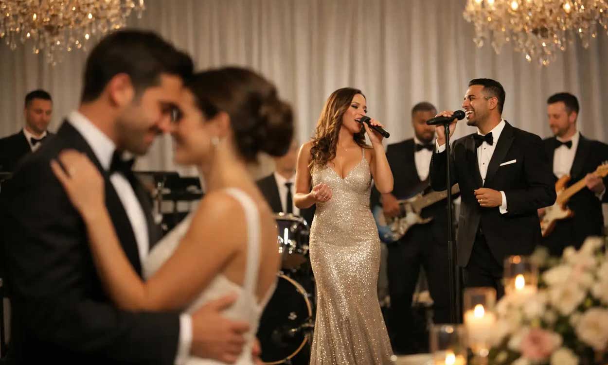 A Bride and Groom Dance to an Impressive Upscale Live Wedding Band