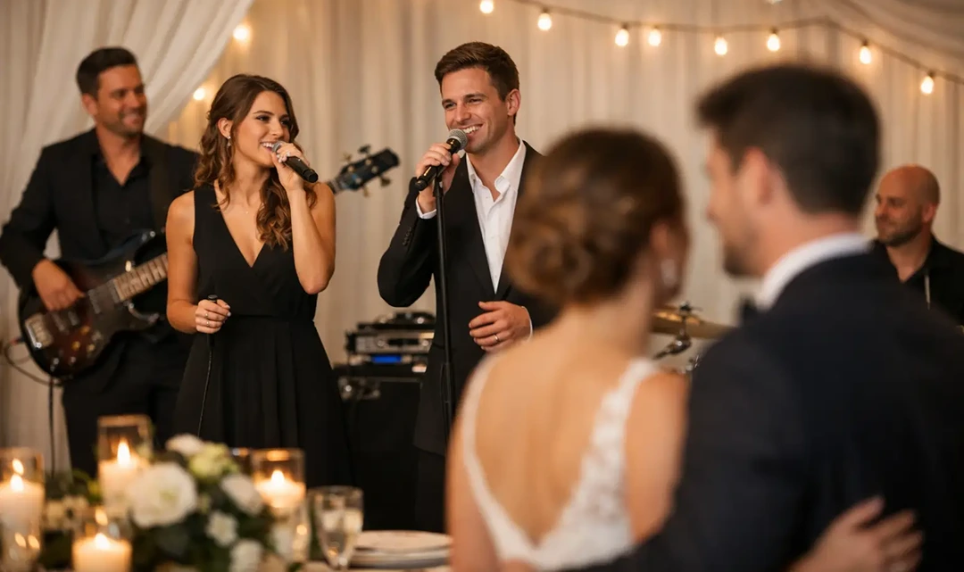 A Professional Wedding Party Band Chosen by an Event Planner Performing on Stage