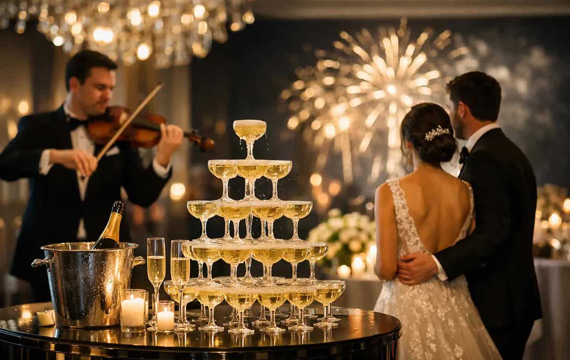 A Wedding Couple Enjoys Cocktail Hour Music